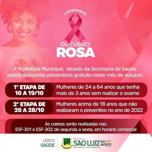 Campanha Outubro Rosa Prefeitura De S O Luiz Do Norte