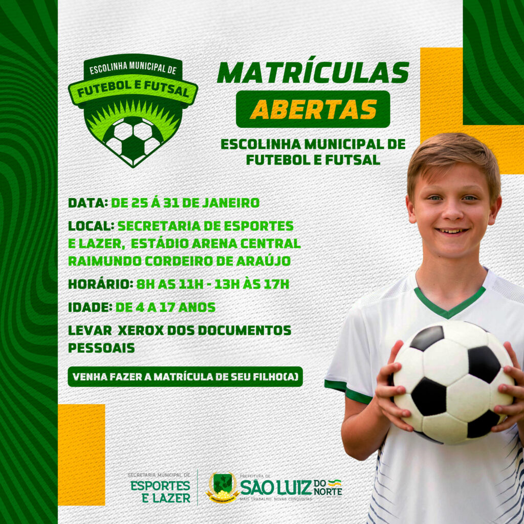 Prefeitura abre inscrições para Escolinha de Futebol no